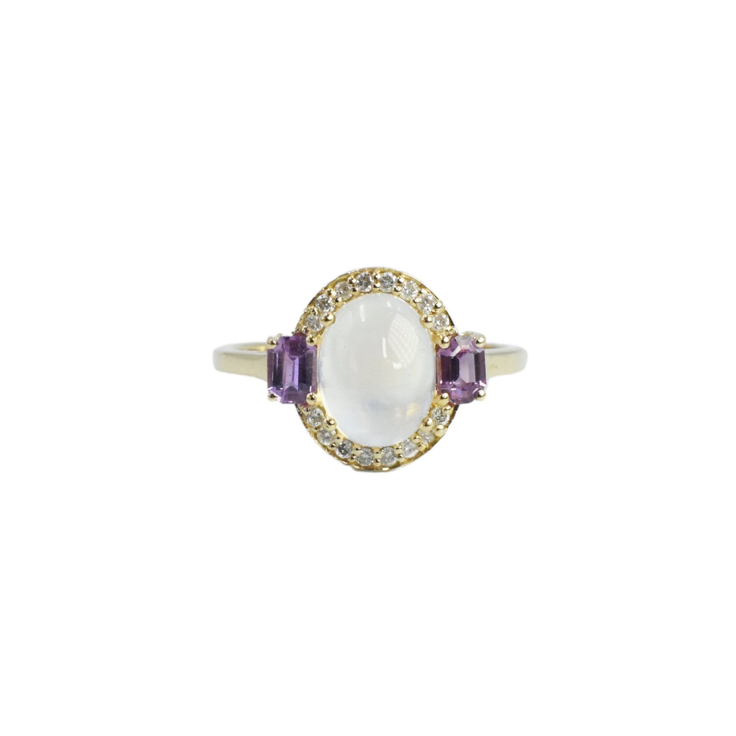Anillo Moonstone, Amatistas y Diamantes