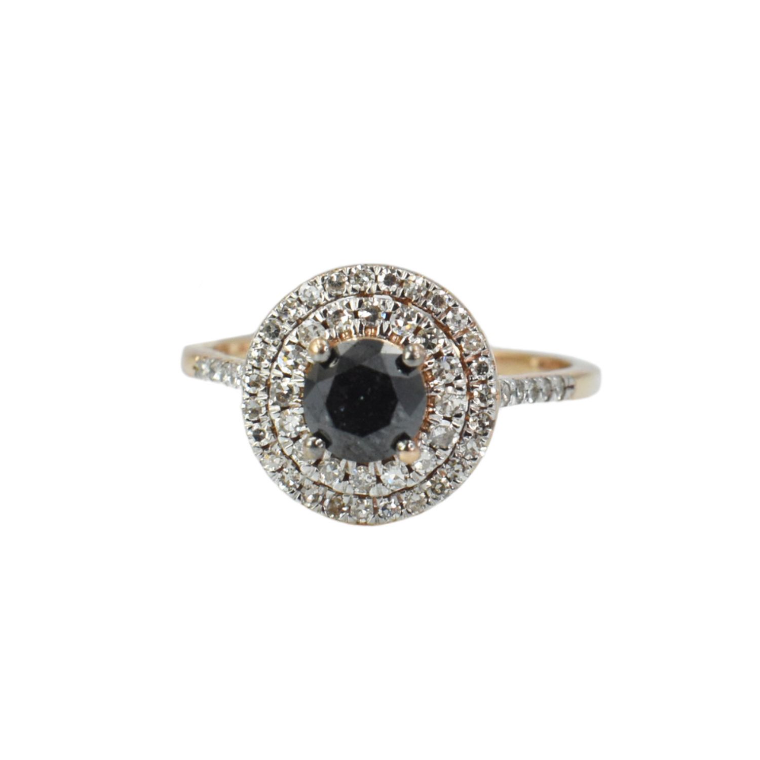 Anillo Diamante Negro y Diamantes Blancos