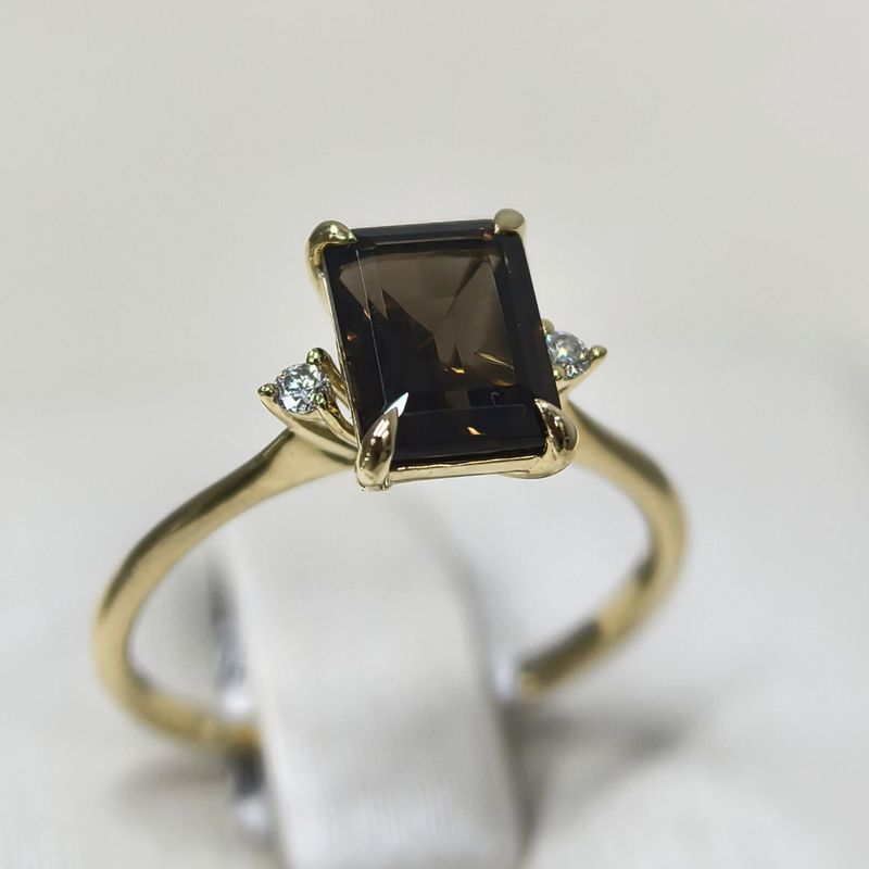 Anillo Cuarzo Ahumado y Diamantes