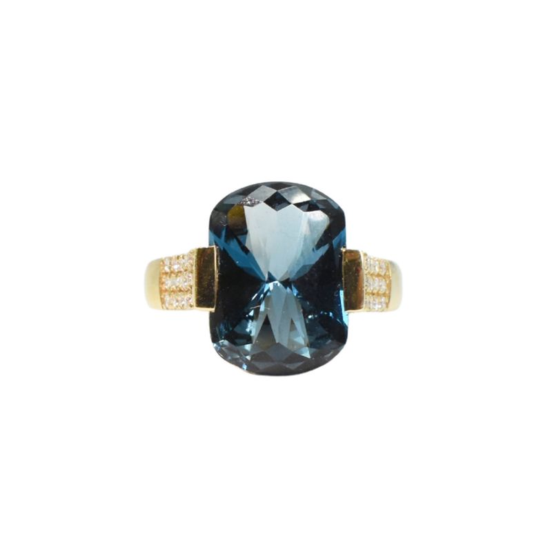 Anillo Topacio London Blue y Diamantes