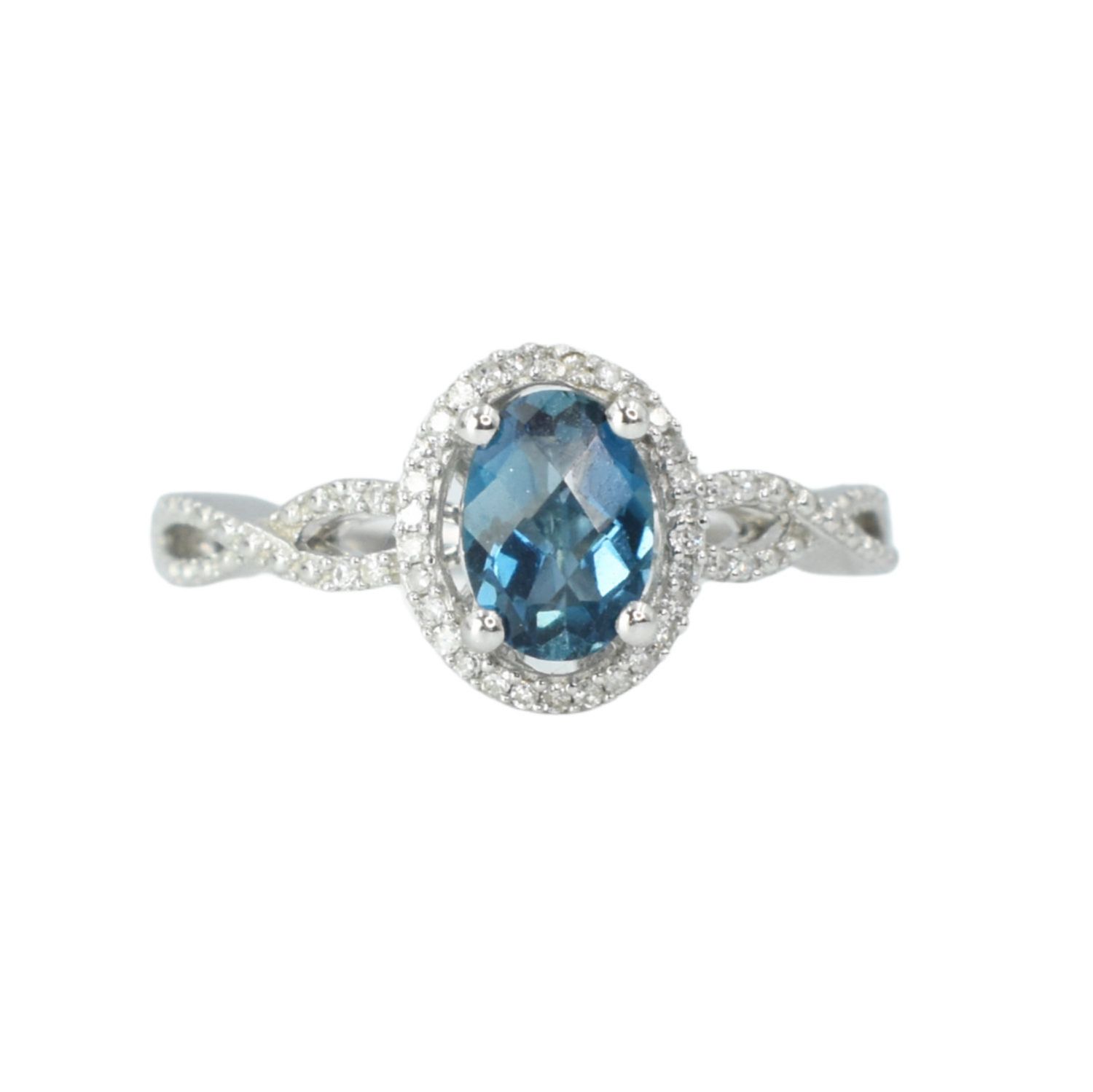 Anillo Topacio Azul y Diamantes