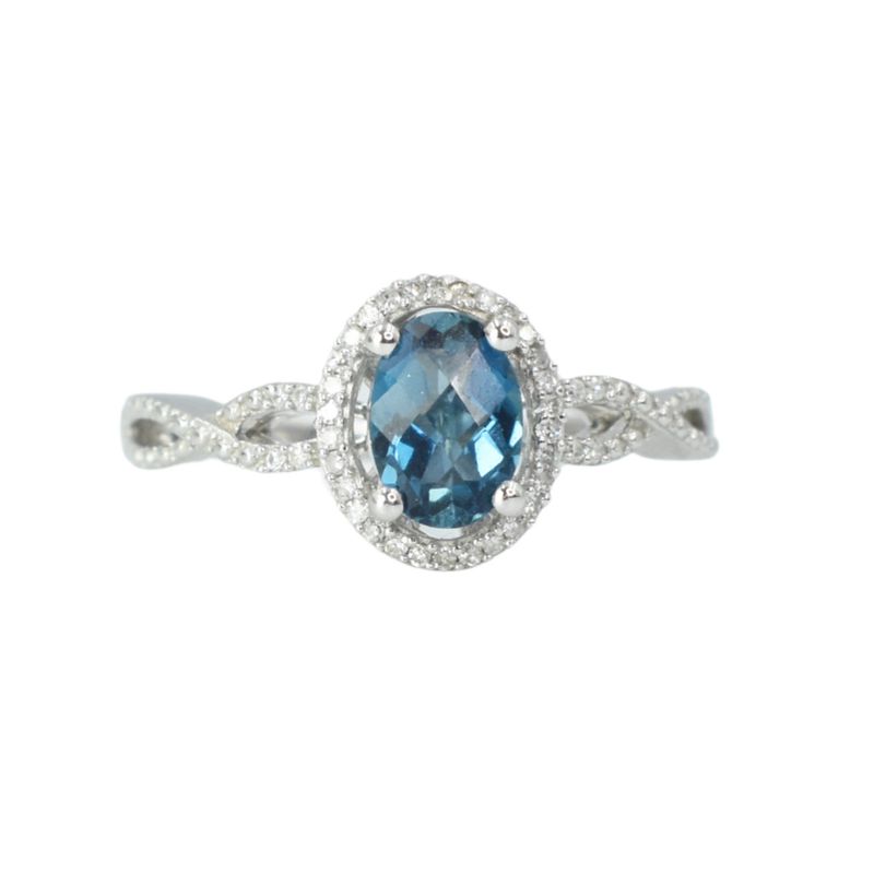 Anillo Topacio Azul y Diamantes