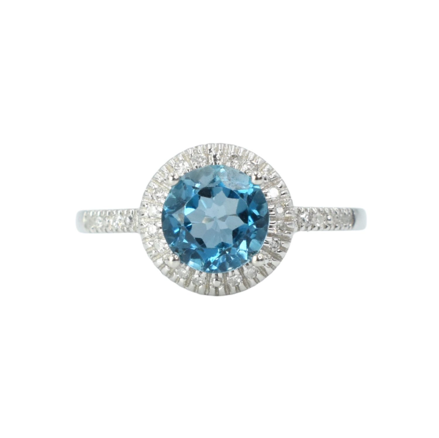 Anillo Topacio Azul y Diamantes
