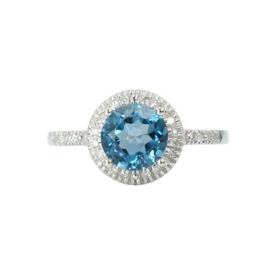 Anillo Topacio Azul y Diamantes