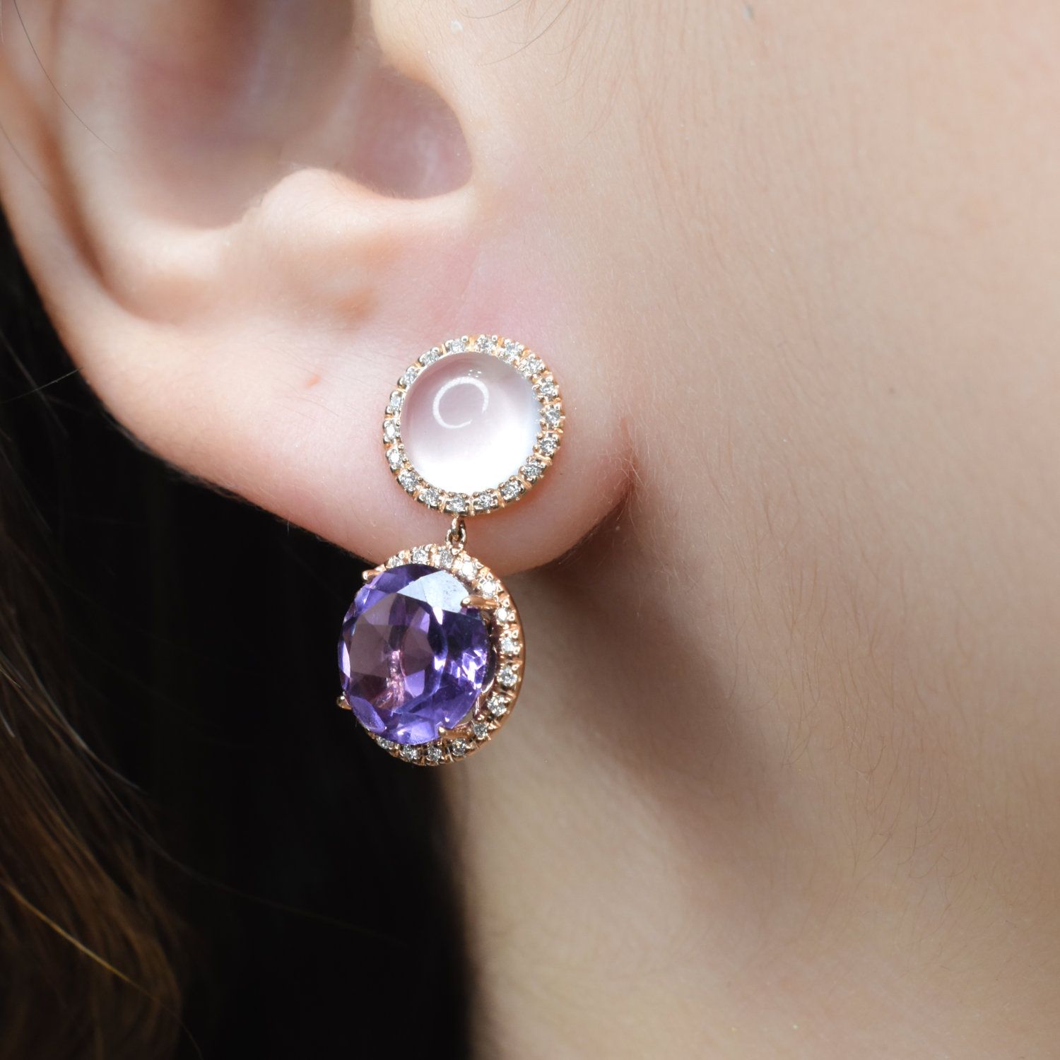 Aretes Agata Rosa y Amatista