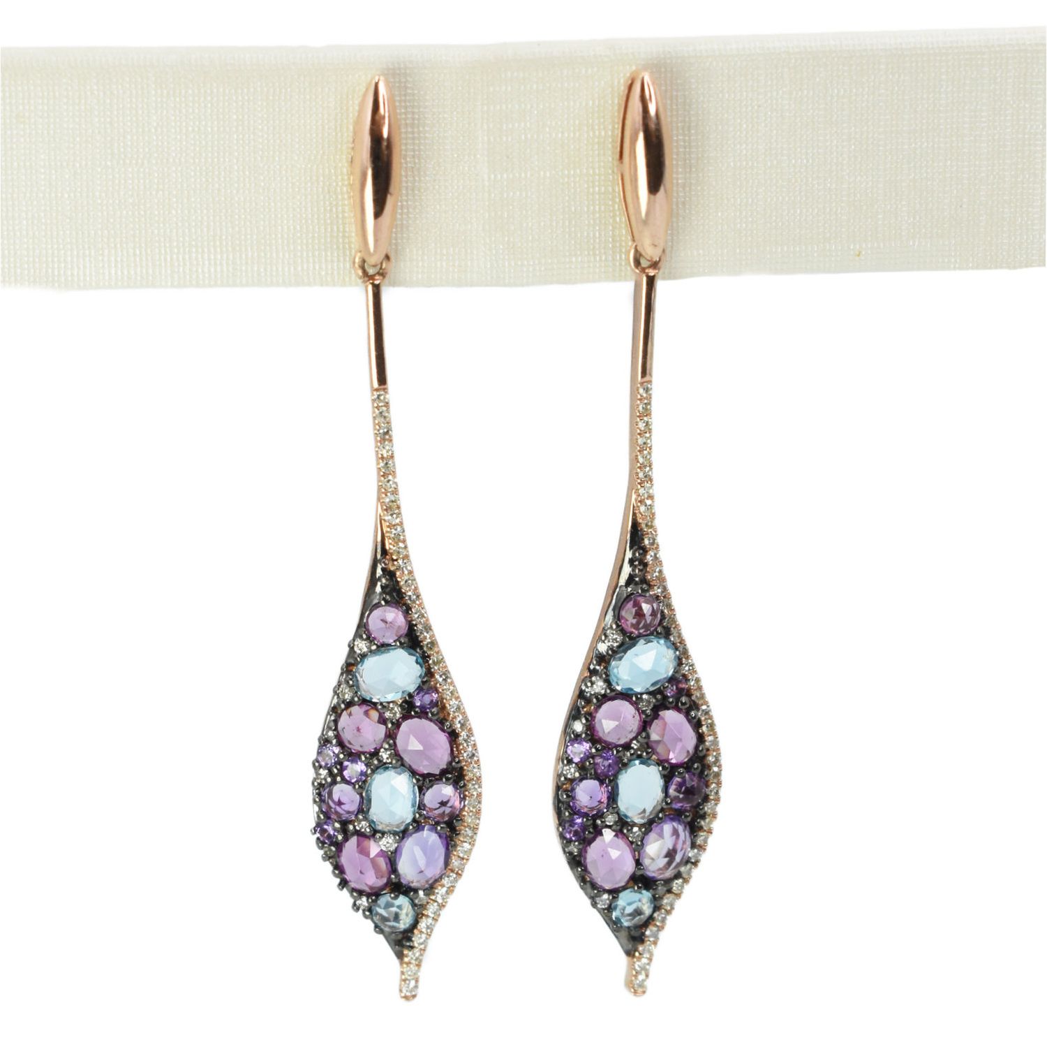 ​Aretes Zafiros Rosas, Topacios Azules y Diamantes