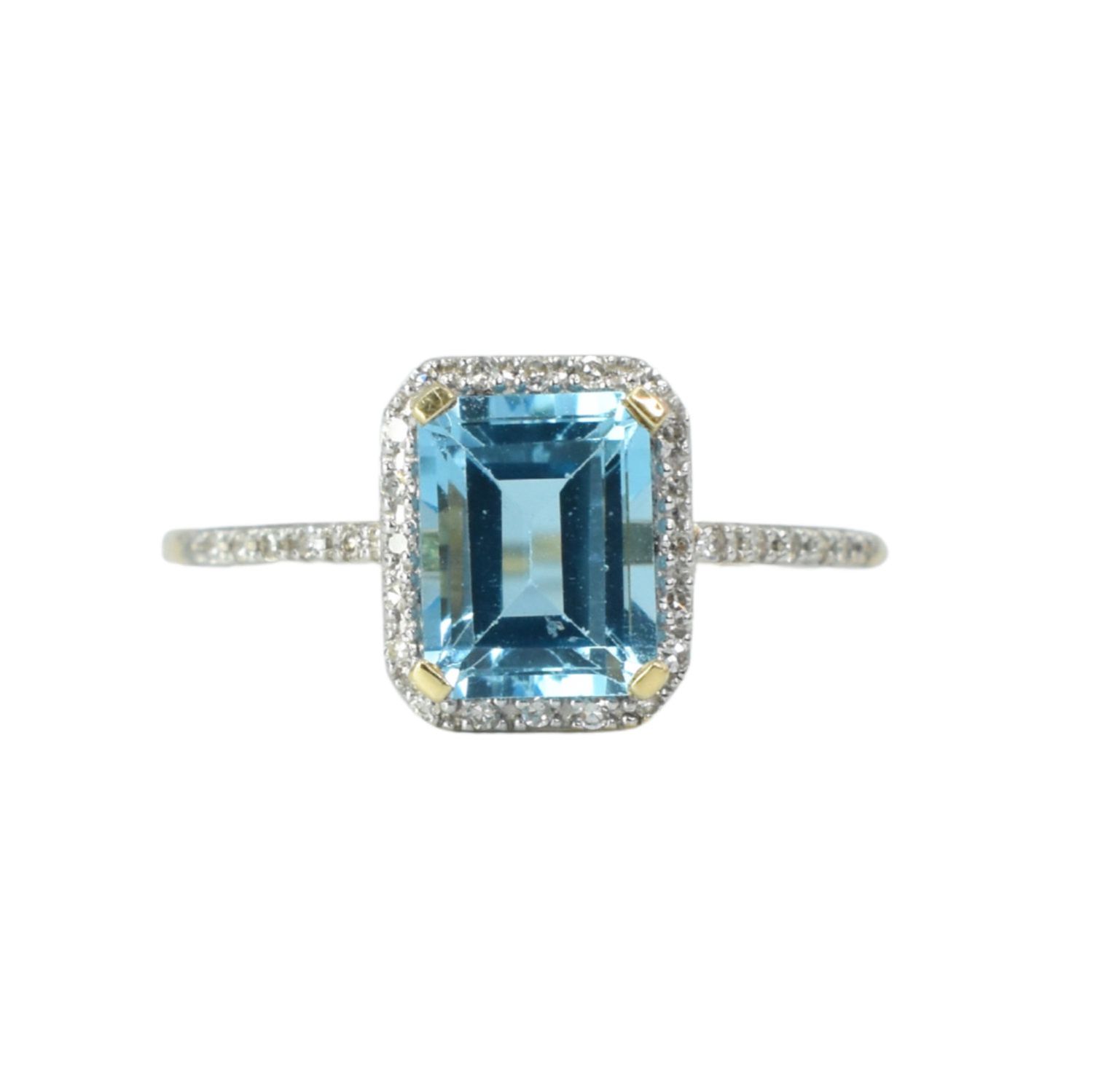Anillo Topacio Azul y Diamantes