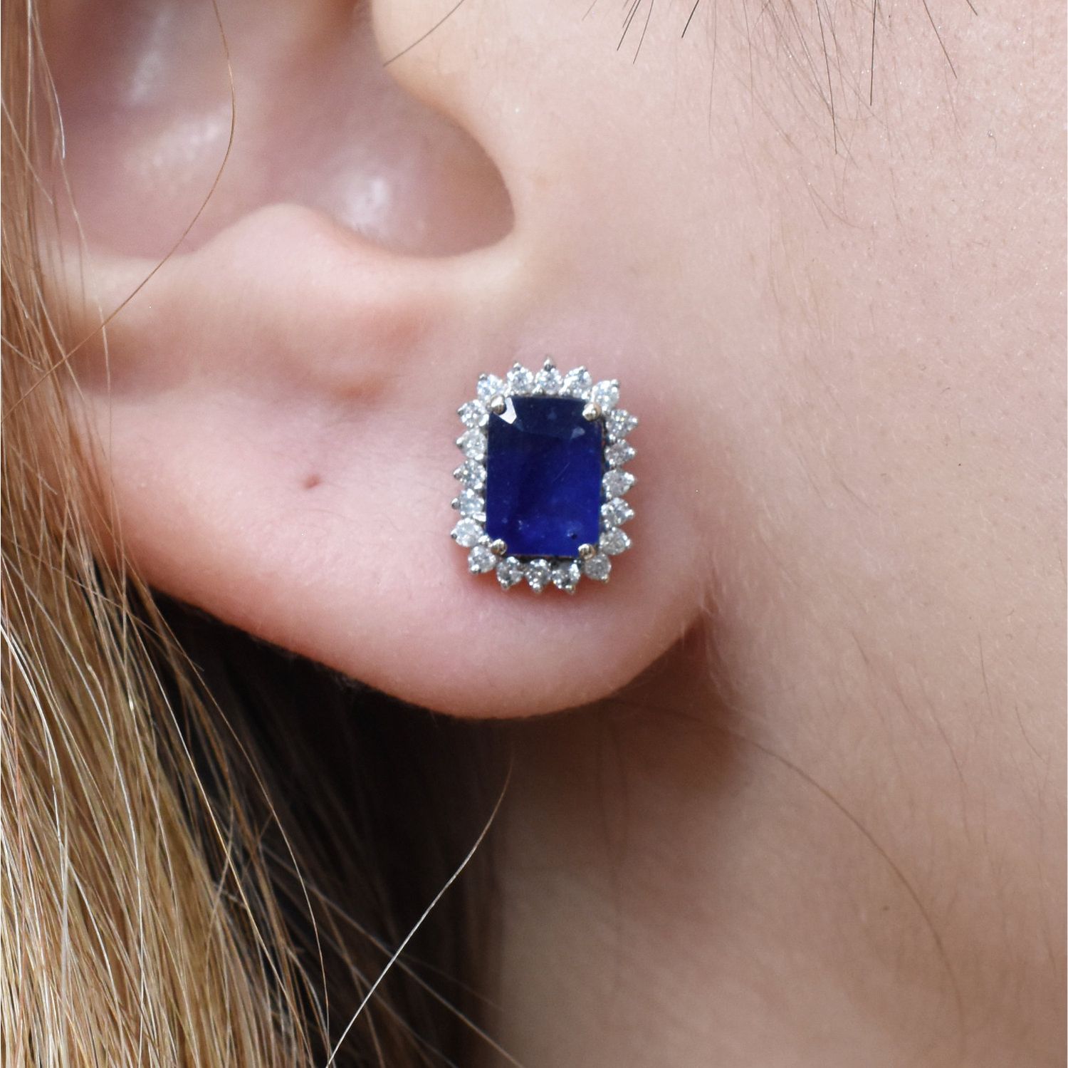 Aretes Zafiros Azules y Diamantes