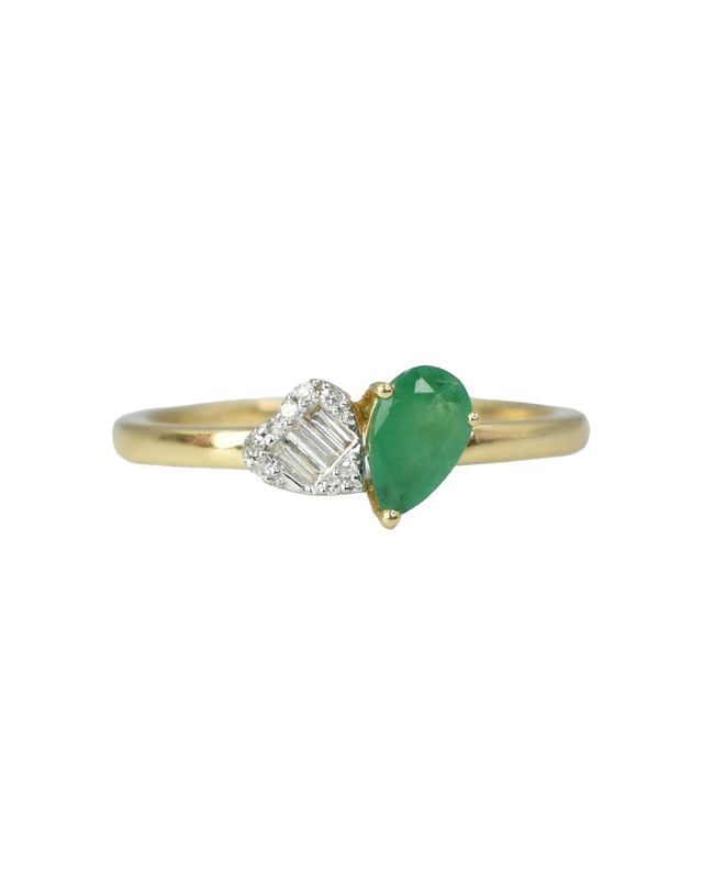 Anillo Tú y Yo Esmeralda Gota y Diamante Corazón