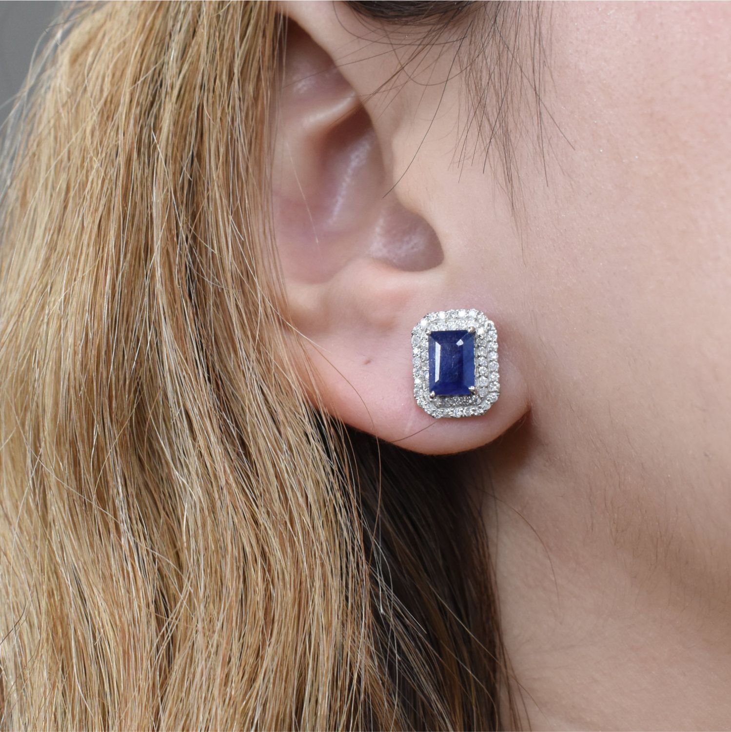Aretes Zafiros Azules y Diamantes