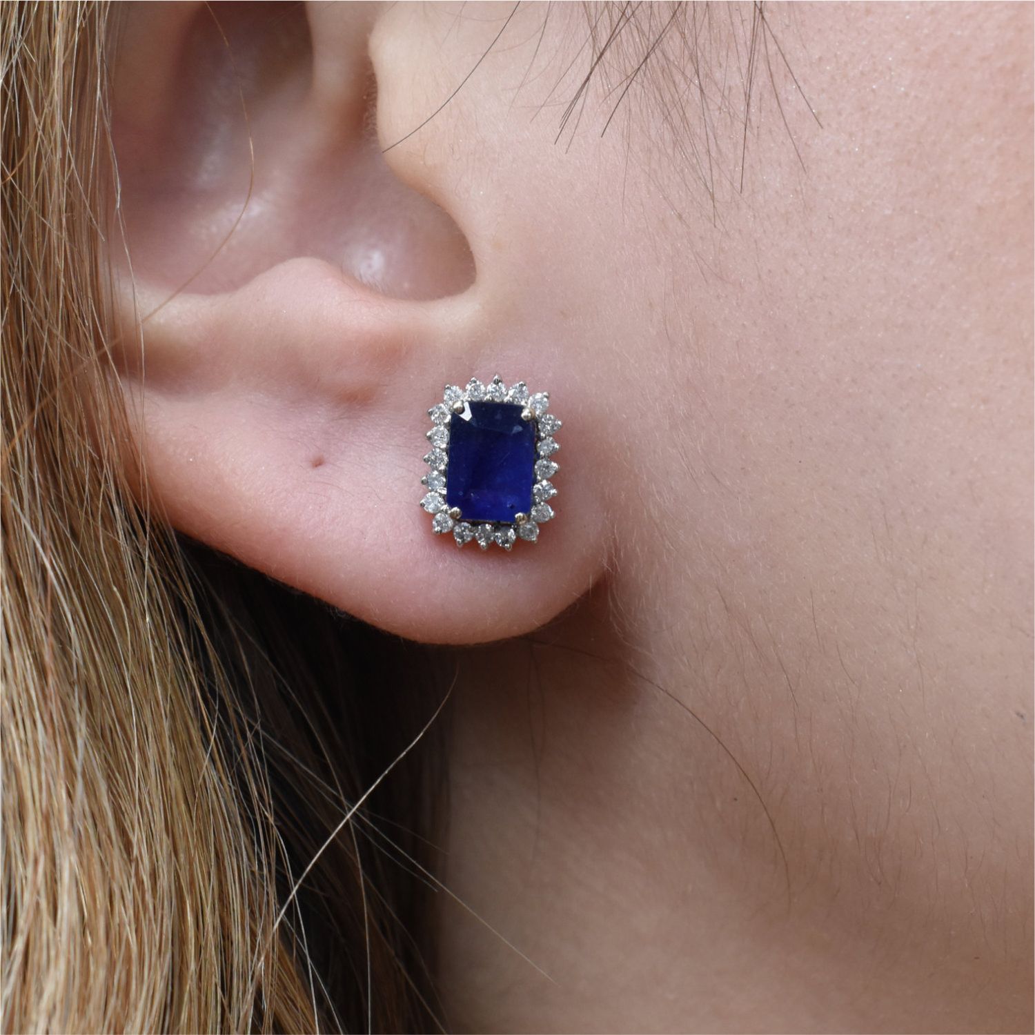 Aretes Zafiros Azules y Diamantes