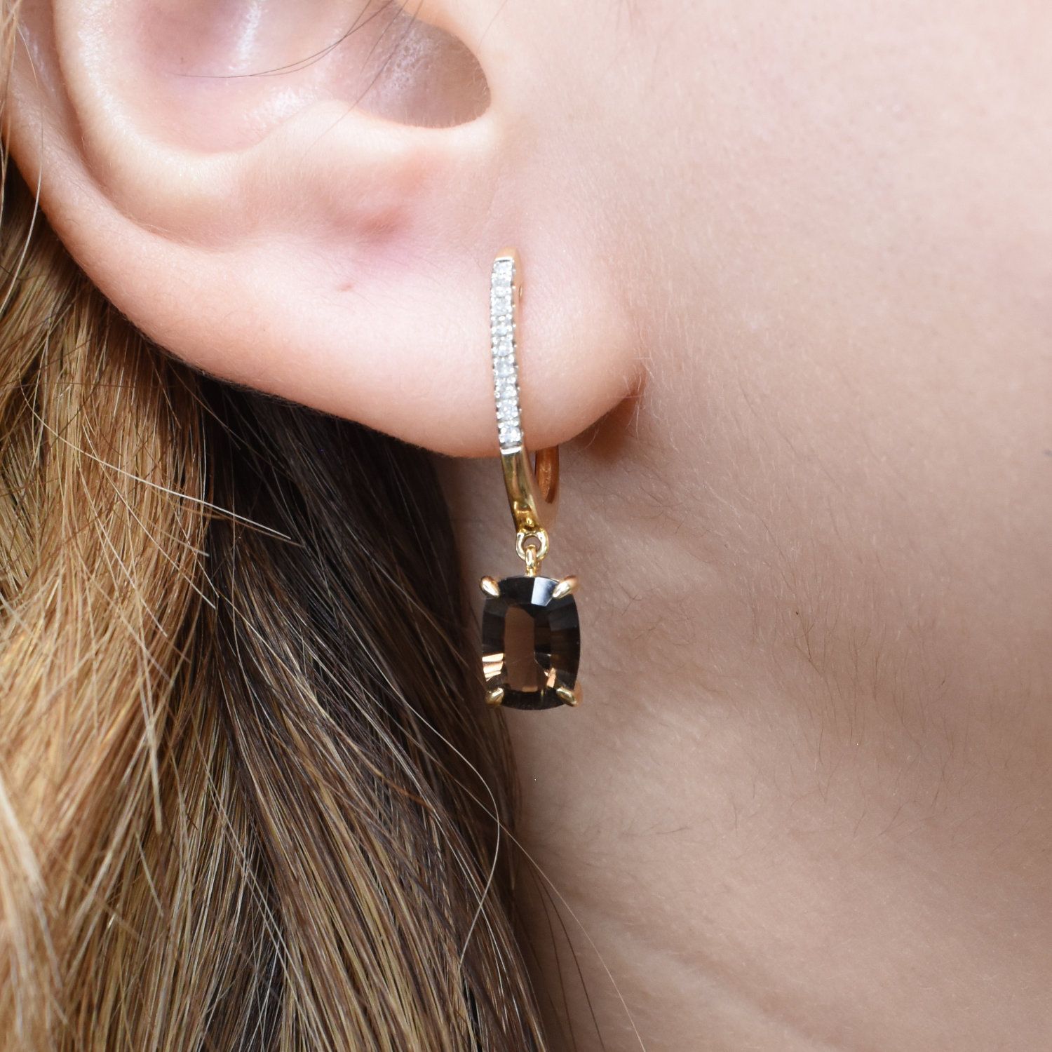 Aretes Topacios Ahumados y Diamantes