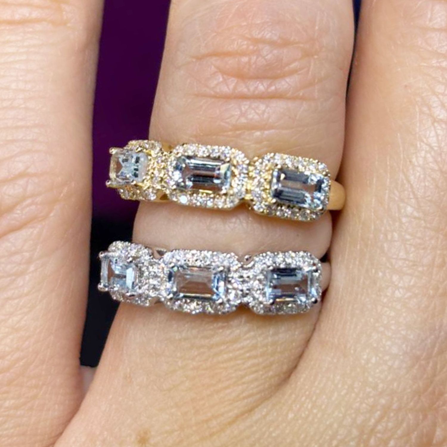 Anillo Aguamarinas y Diamantes