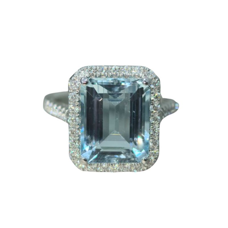 Anillo Aguamarina y Diamantes