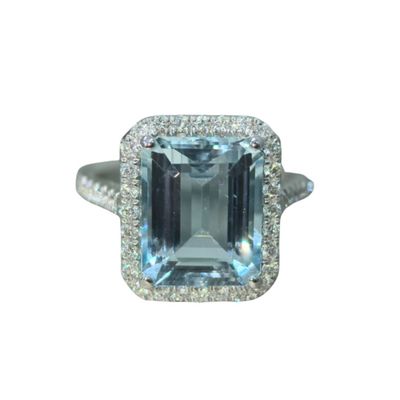 Anillo Aguamarina y Diamantes