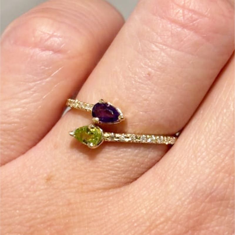 Anillo Amatista, Peridoto y Diamantes