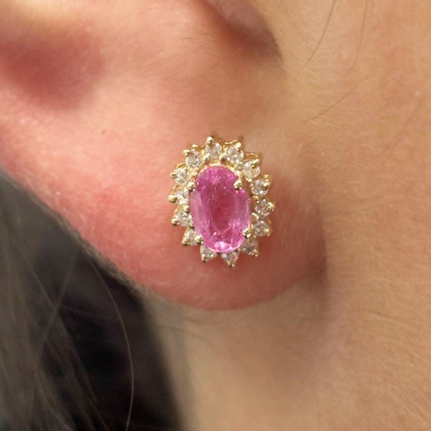 ​Aretes Zafiros Rosas y Diamantes