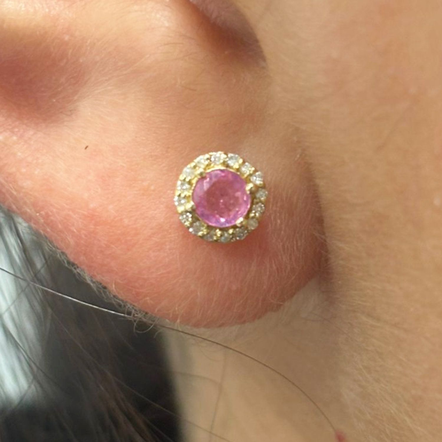 ​Aretes Zafiros Rosas y Diamantes