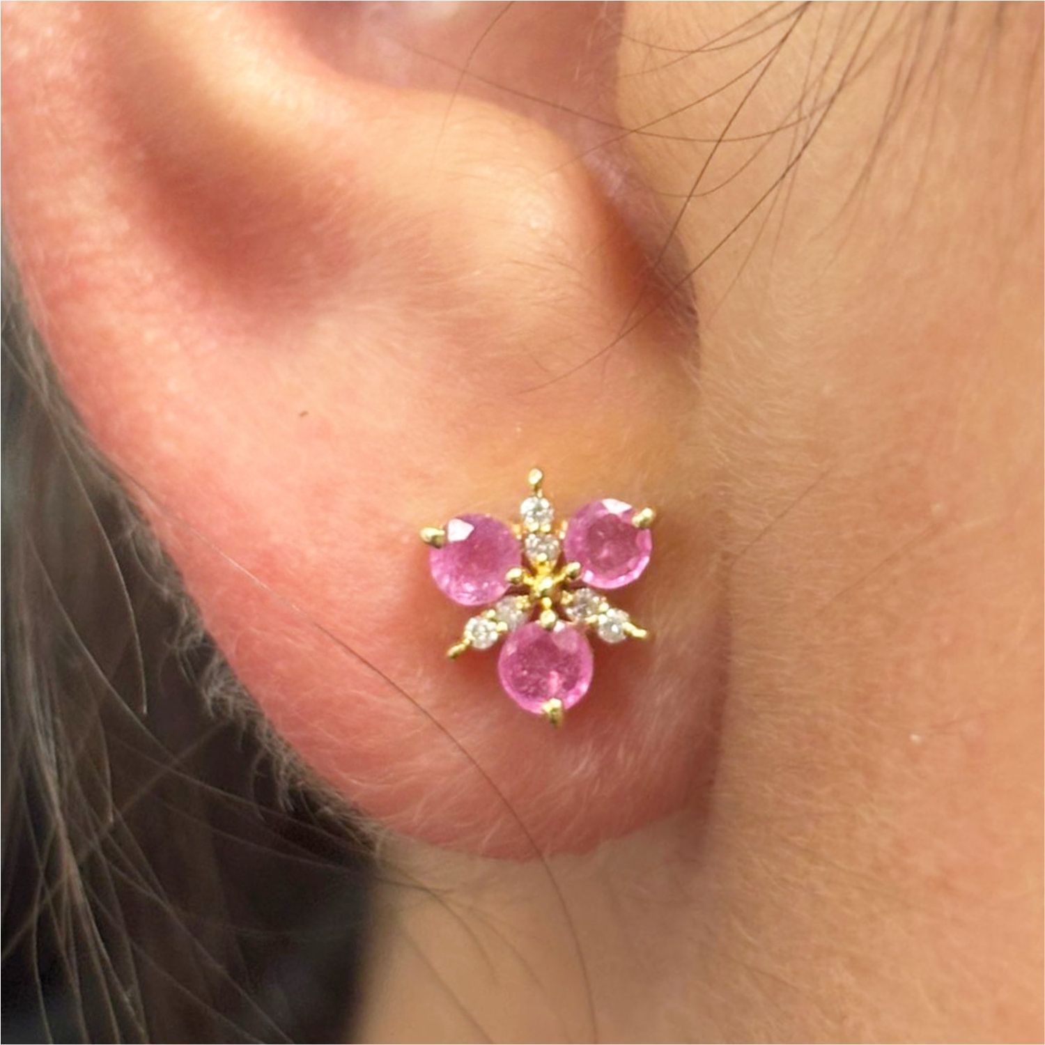 ​Aretes Zafiros Rosas y Diamantes