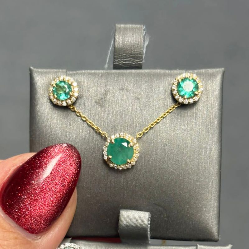 Juego Aretes y Collar Esmeraldas, Rubíes o Zafiros y Diamantes