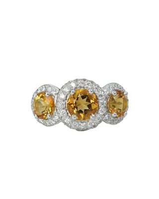 Anillo Tresillo Citrinas y Diamantes