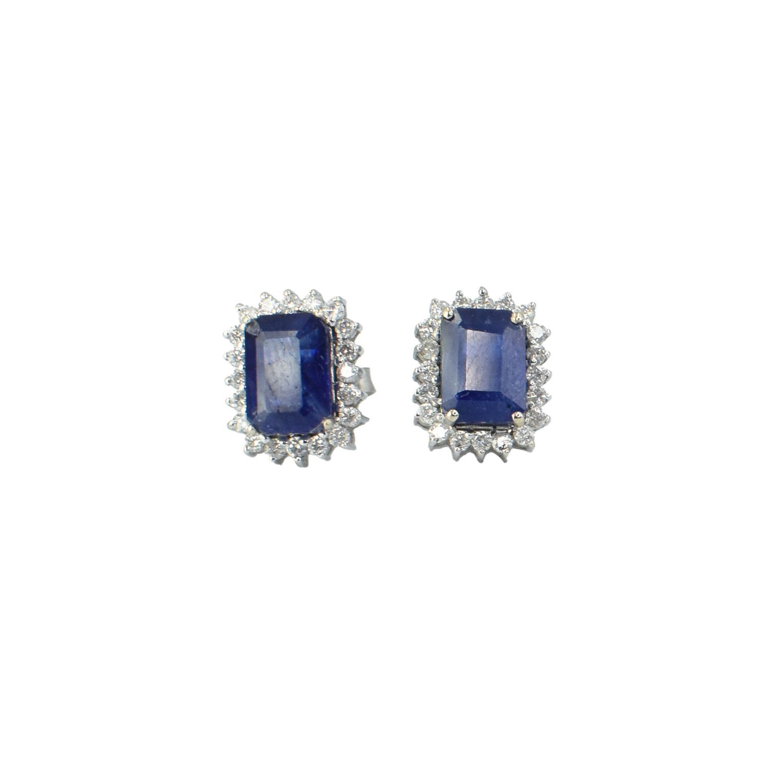 Aretes Zafiros Azules y Diamantes