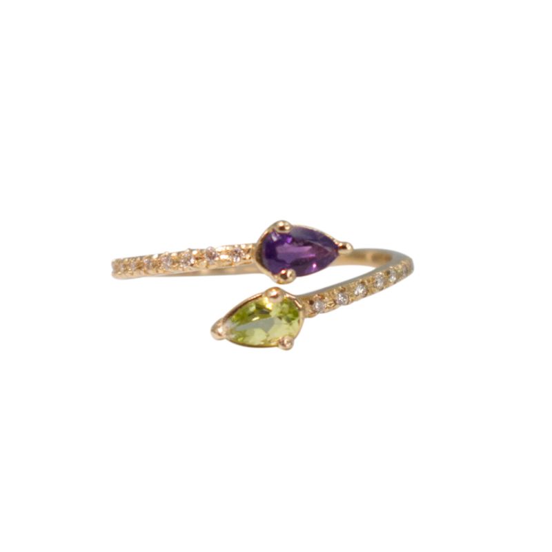 Anillo Amatista, Peridoto y Diamantes