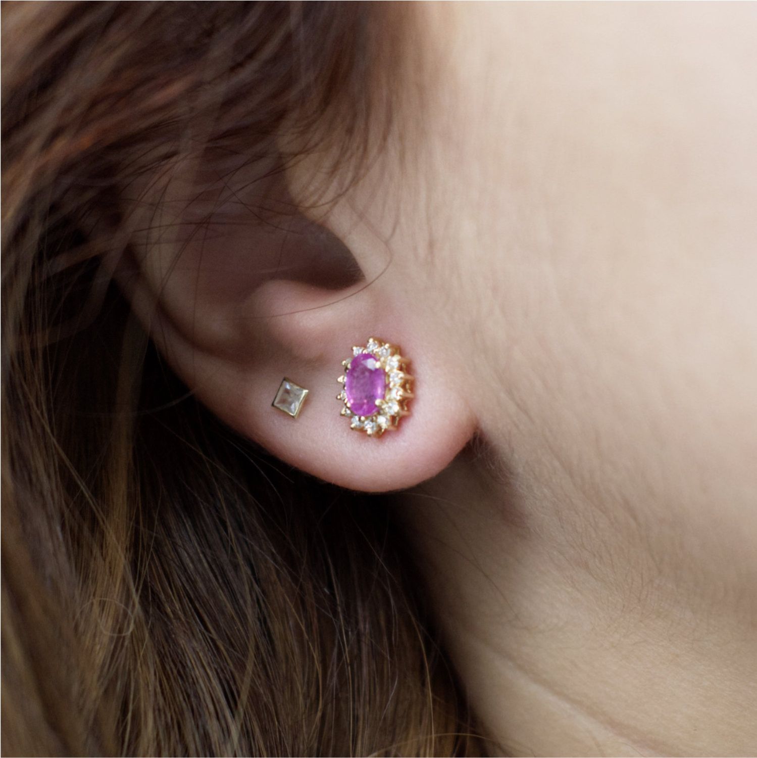 ​Aretes Zafiros Rosas y Diamantes