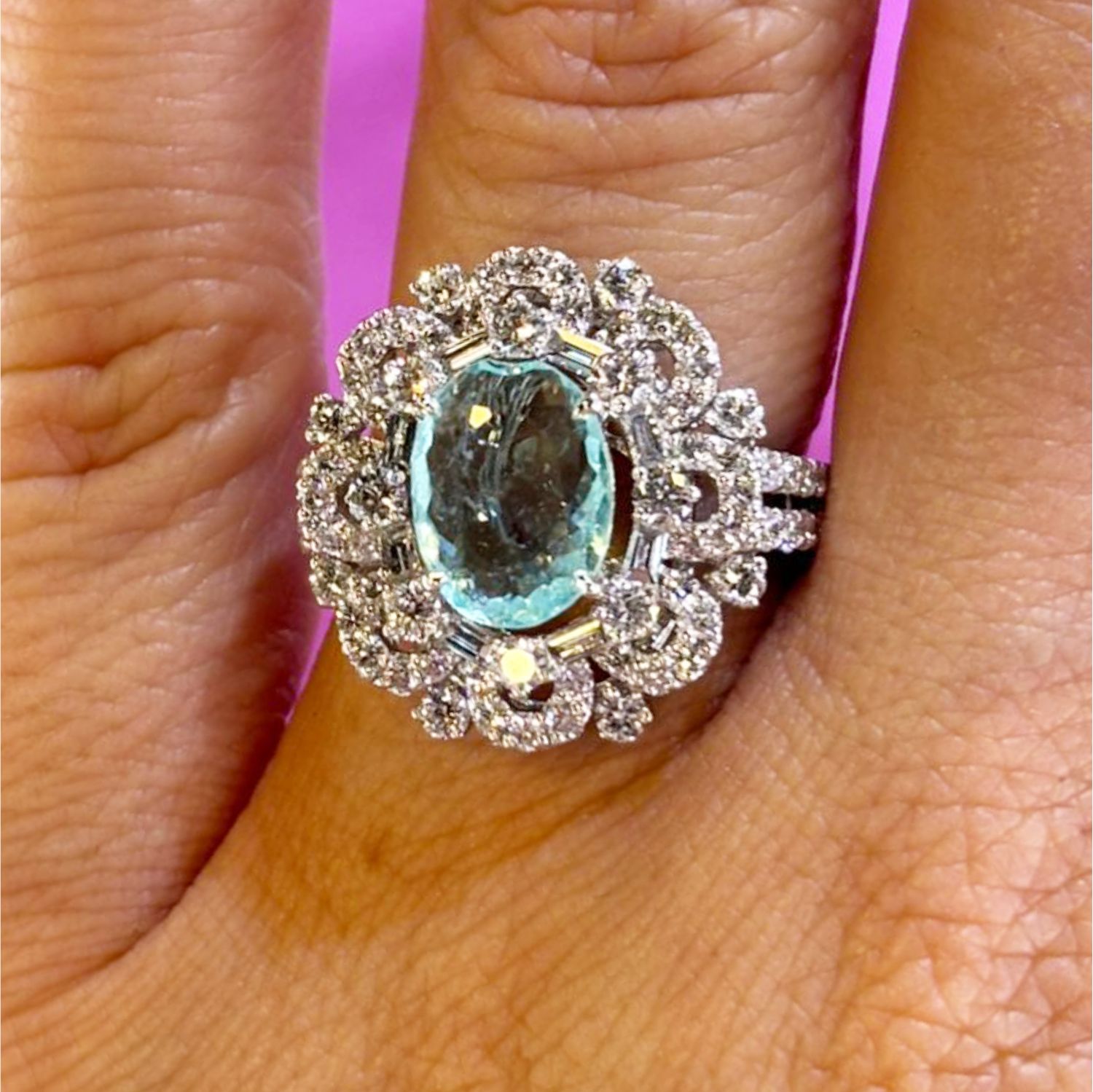 Anillo Turmalina de Paraiba y Diamantes