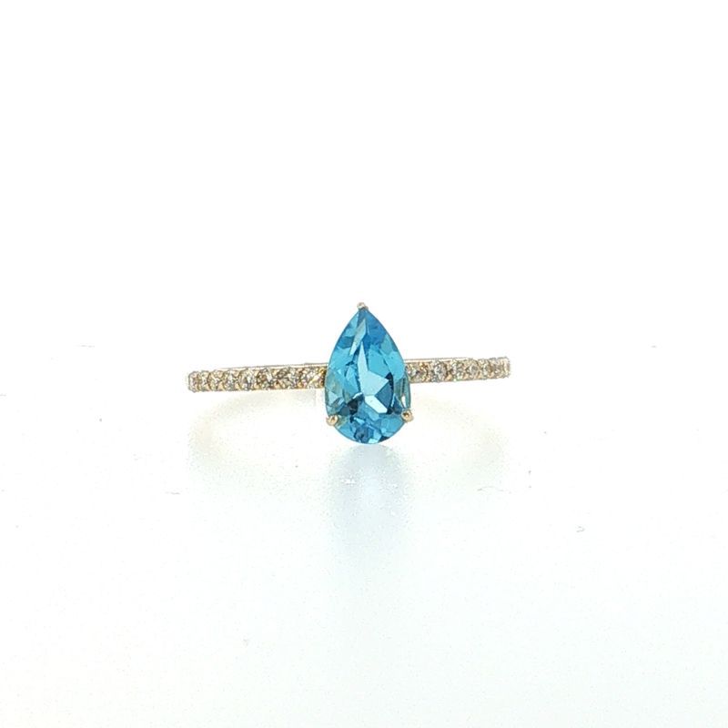 Anillo Topacio Azul Gota y Diamantes