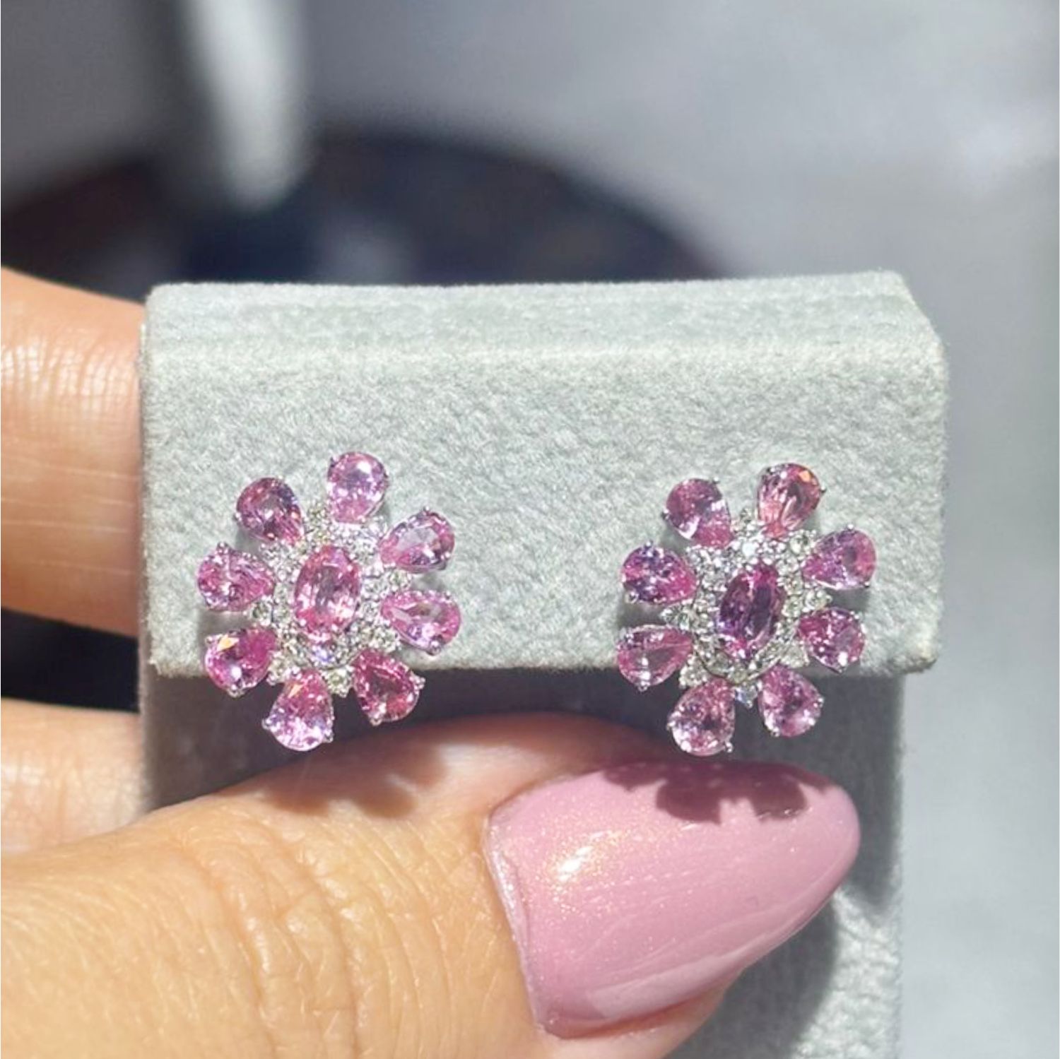 ​Aretes Flor Zafiros Rosas y Diamantes