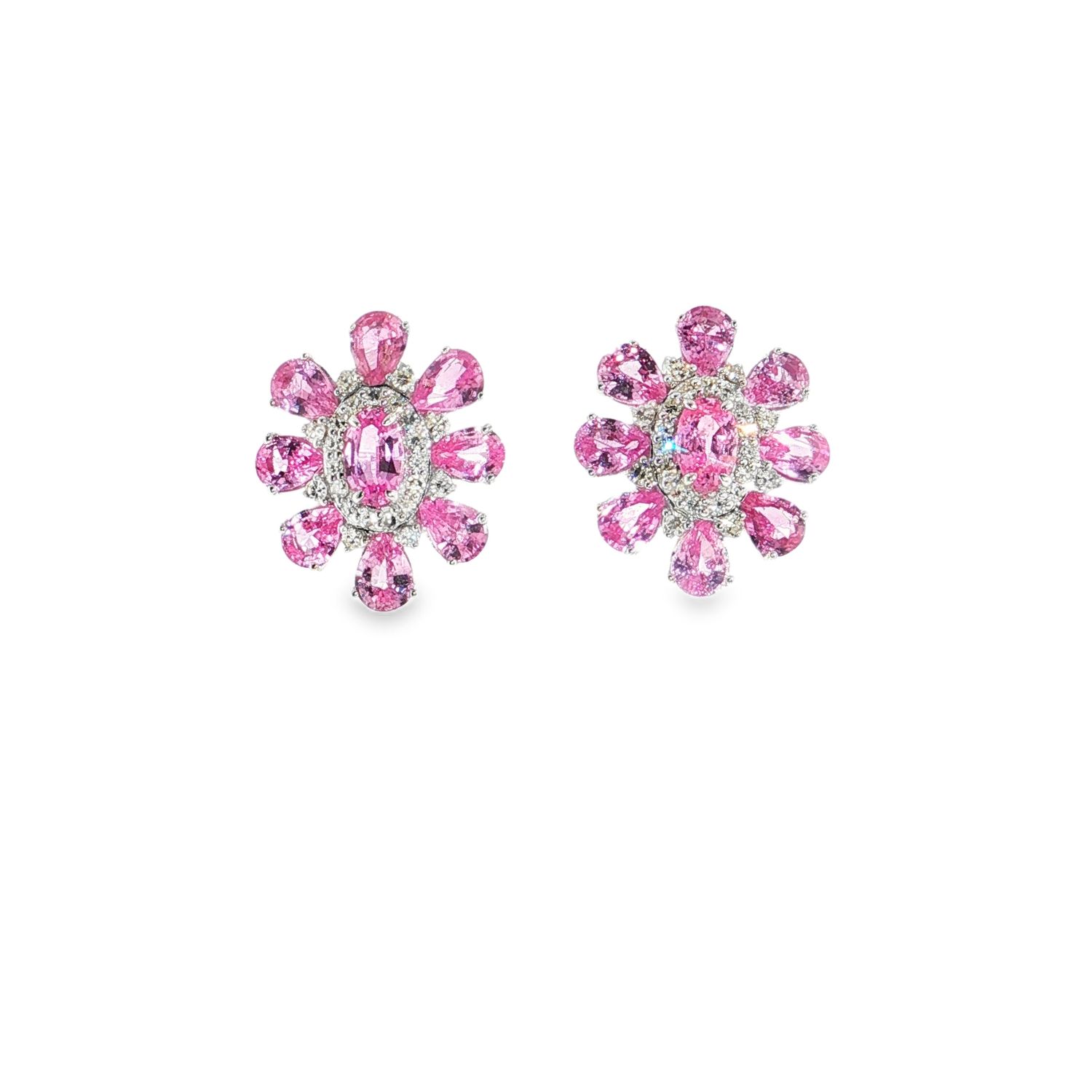 ​Aretes Flor Zafiros Rosas y Diamantes
