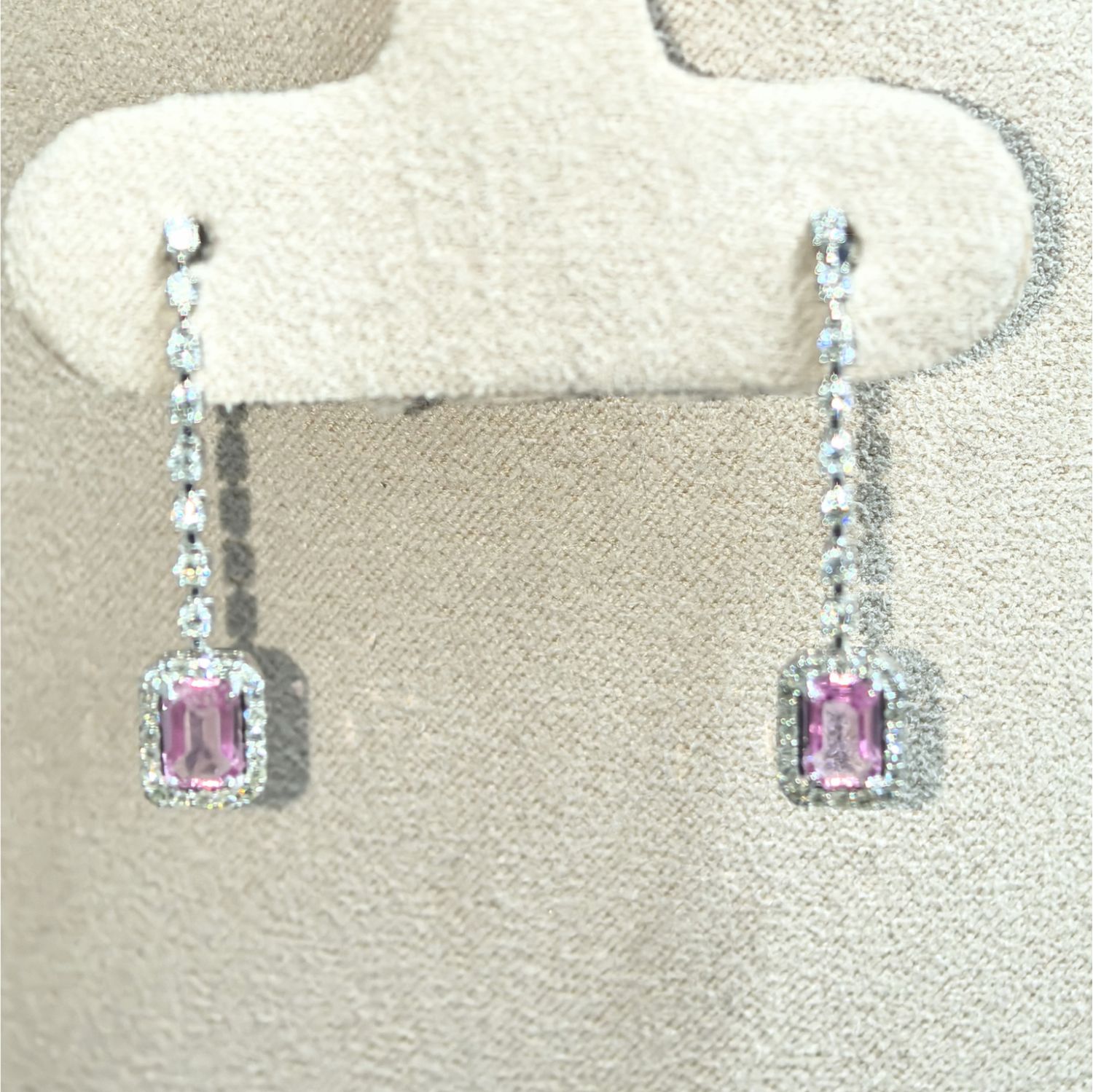 Aretes Largos Zafiros Rosas y Diamantes