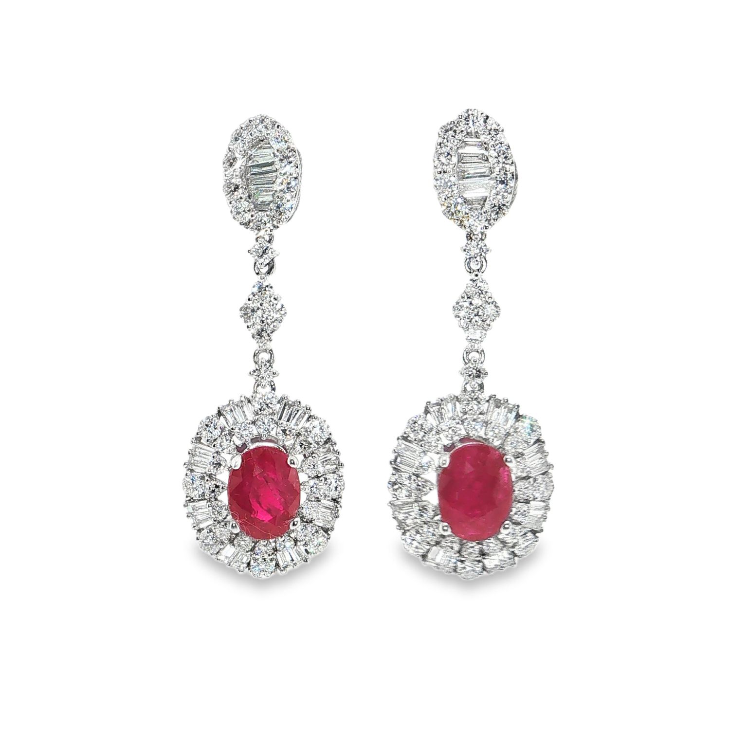 Aretes Largos Rubíes y Diamantes