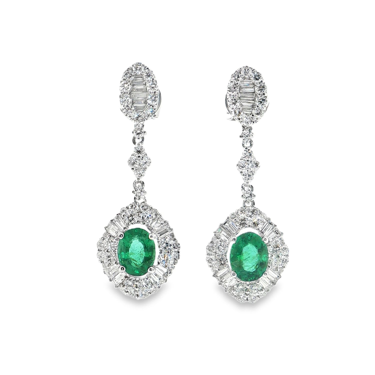 Aretes Largos Esmeraldas y Diamantes