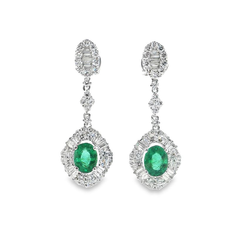 Aretes Largos Esmeraldas y Diamantes