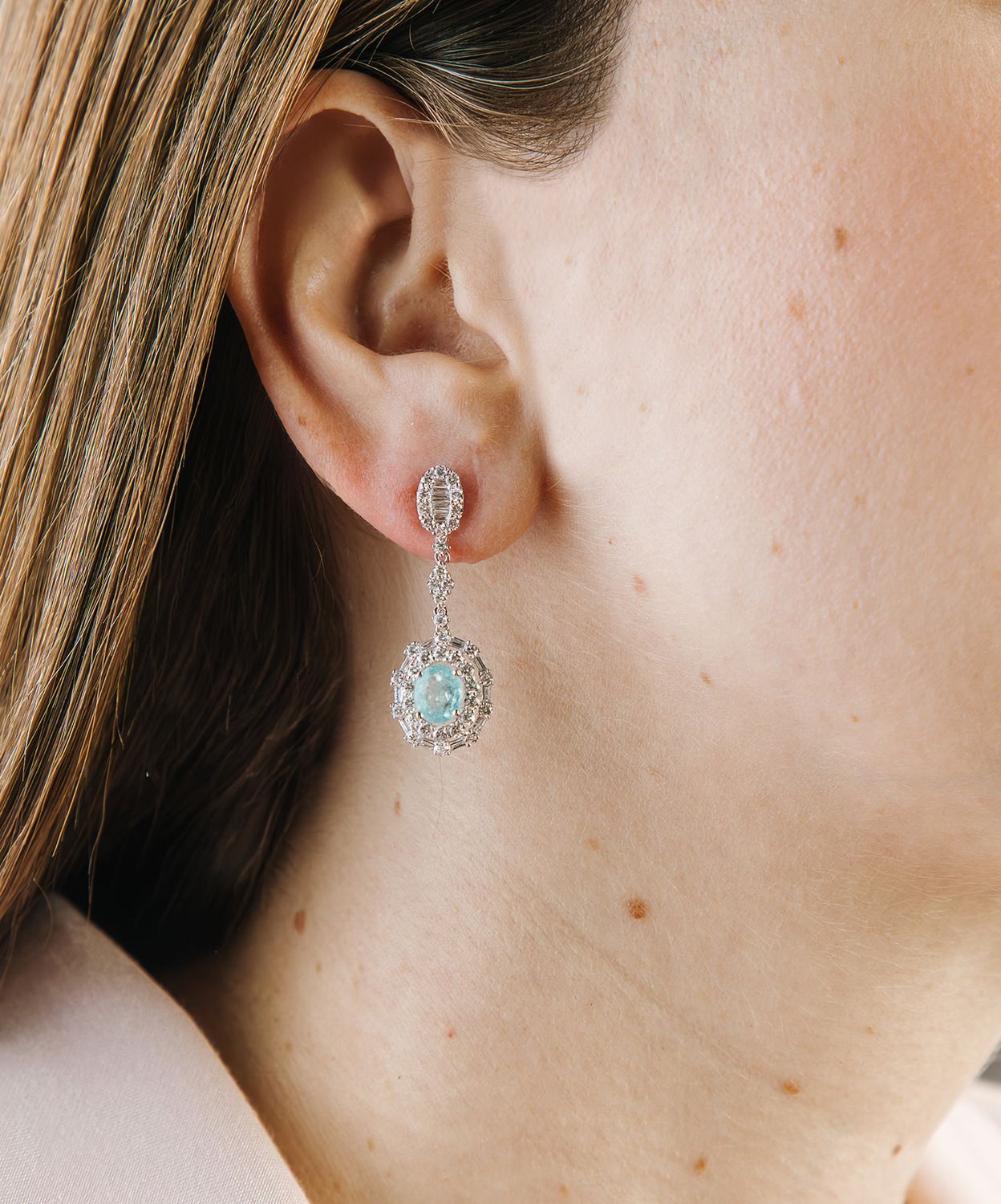 Aretes Largos Turmalinas Paraiba y Diamantes