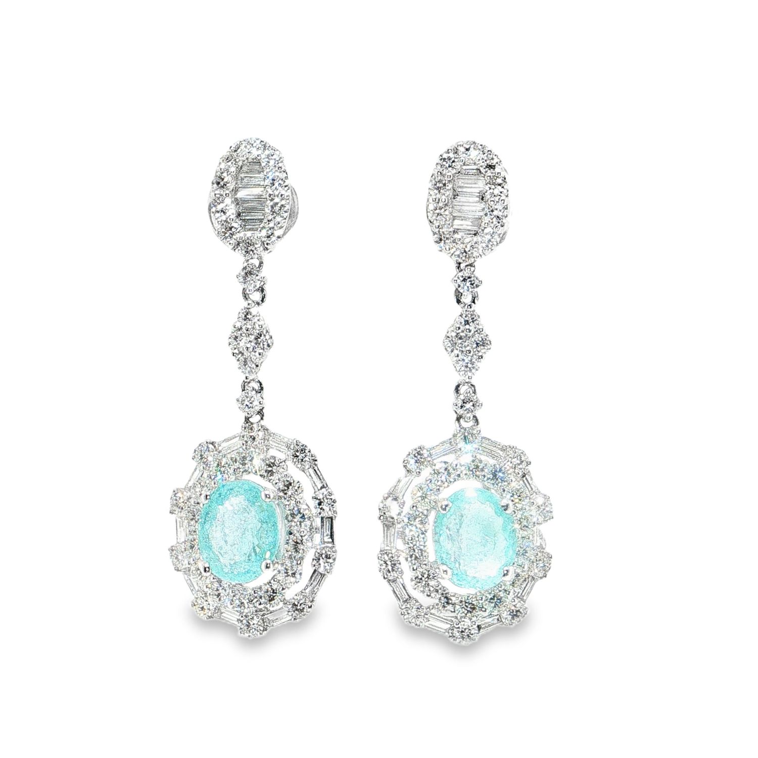 Aretes Largos Turmalinas Paraiba y Diamantes