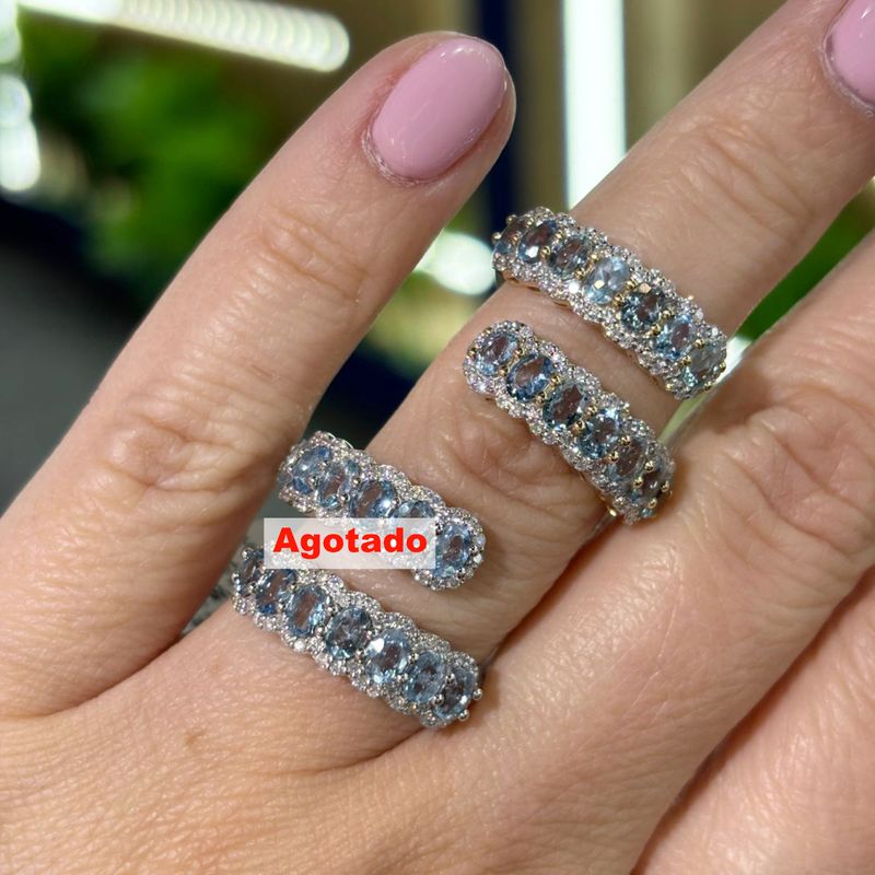 Anillo Aguamarinas y Diamantes