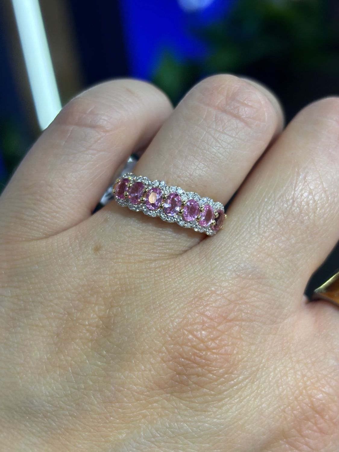 ​Anillo Churumbela Zafiros Rosas y Diamantes