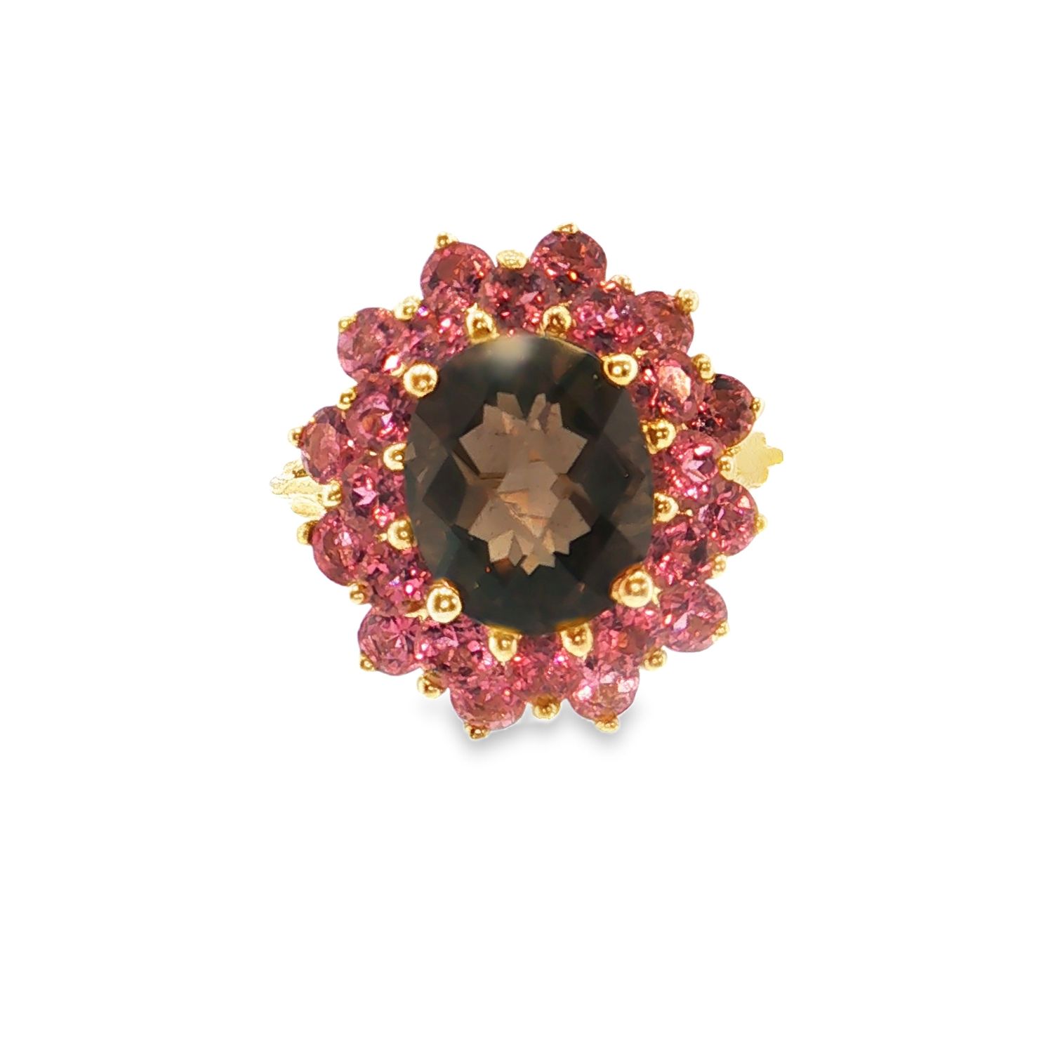 ​Anillo Topacio Ahumado y Turmalinas Rosas