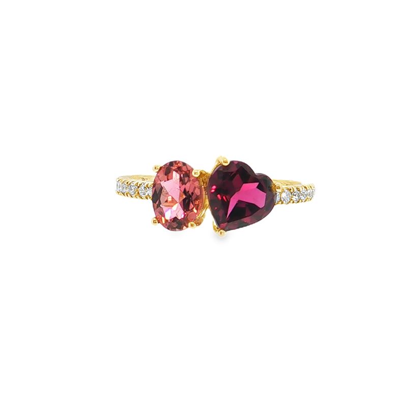 ​Anillo Granate, Turmalina Rosa y Diamantes