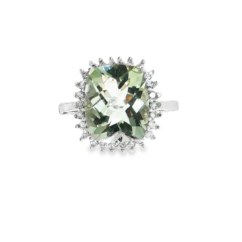 ​Anillo Amatista Verde y Diamantes