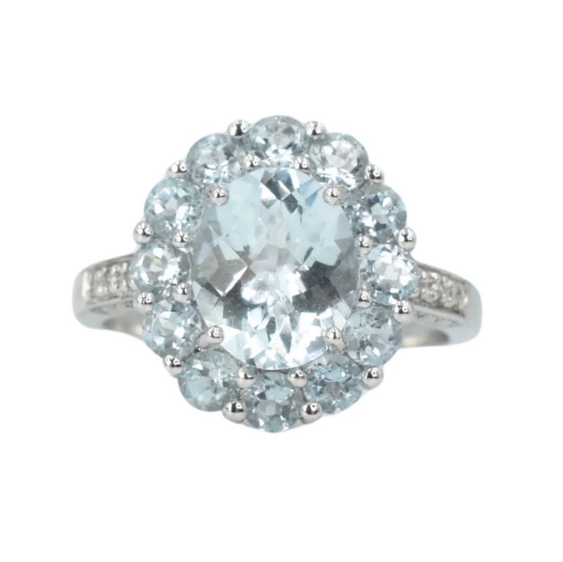 Anillo Aguamarina y Diamantes