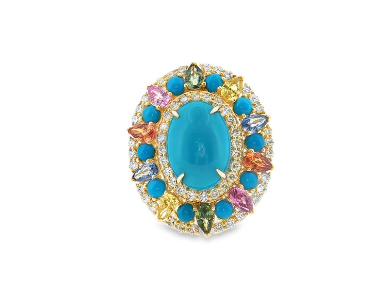 Anillo Turquesa, Zafiros Multicolor y Diamantes