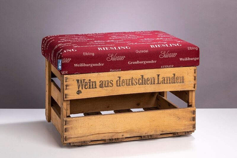 WeinKisten-Hocker Deutsche Rebsorten Weinkisten-Hocker Abperlstoff Deutsche Rebsorten weinrot