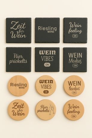 Untersetzer aus Holz oder Schiefer mit Wein-Sprüchen Untersetzer aus Holz oder Schiefer mit Wein-Sprüchen