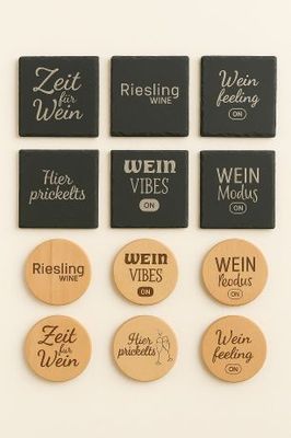 Untersetzer aus Holz oder Schiefer mit Wein-Sprüchen Untersetzer aus Holz oder Schiefer mit Wein-Sprüchen