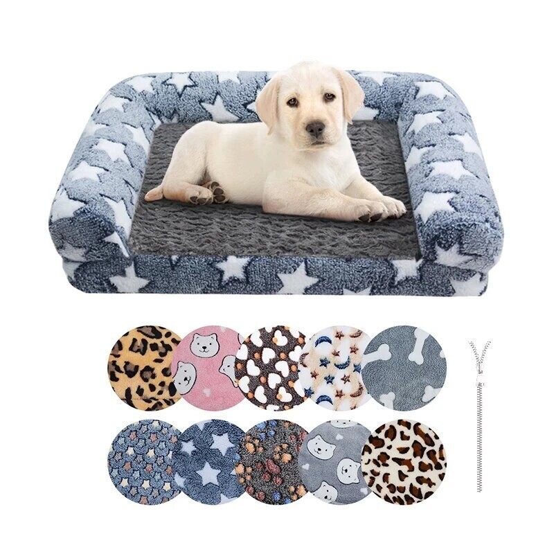 DogKennel Pet Sofa Cartoon Footprint Pet Kennel Removable Washable Cat Kennel Mattress For Small Medium Dogs Pet Product