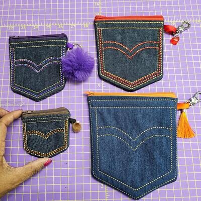 Denim DLB Zipper Pouch Bling Overlay  11.25 x 11.25